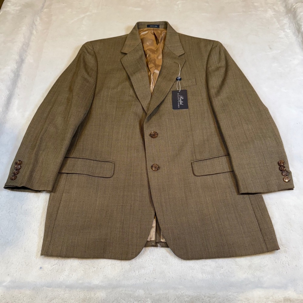 Ralph Lauren Mens 42R Tan Brown Herringbone 100% Wool 2-Button Sport Coat Blazer